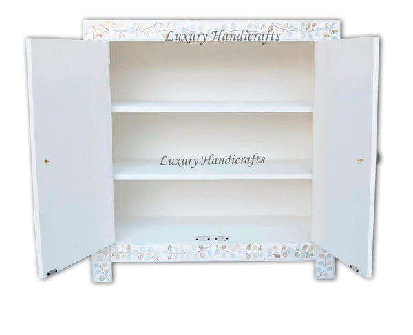MOP Inlay Cabinet AND Drum Side Table White