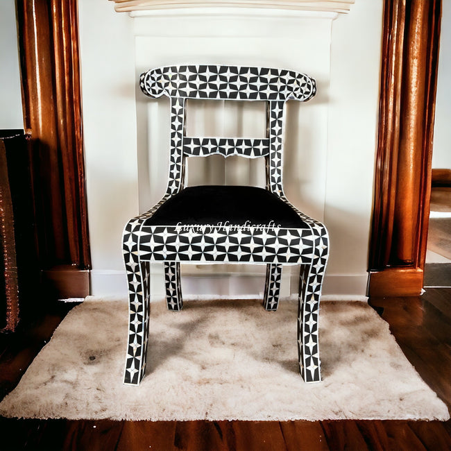 Mother Of Pearl Inlay Star Design Chair Black 1