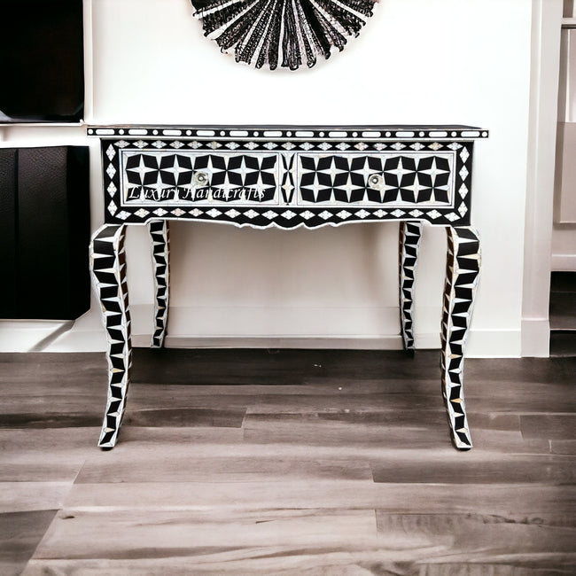 Mother Of Pearl Inlay Star Design Desk Black 1