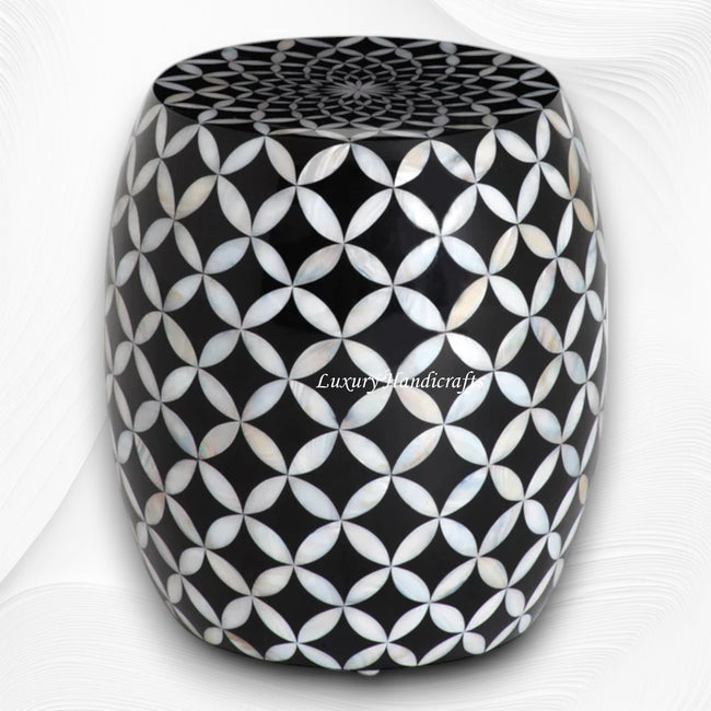 Mother of Pearl Inlay Stool Geometric Black 1