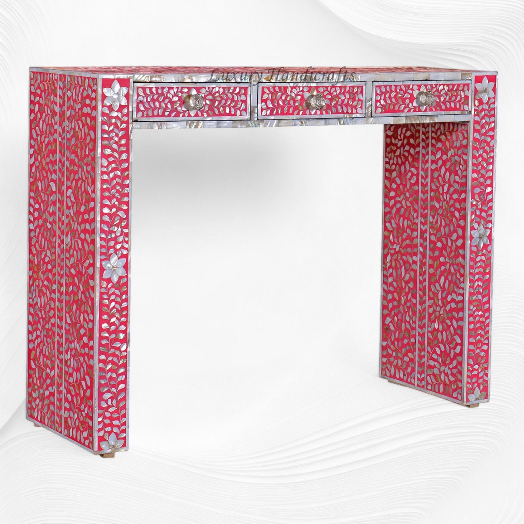 Mother Of Pearl Inlay Floral Console Table Pink – Luxury Handicraft