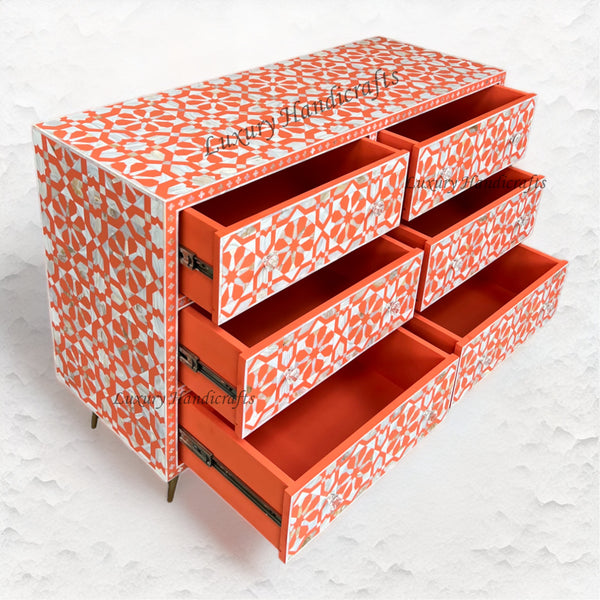 MOP Inlay Moroccan 6 Drawer Chest Orange