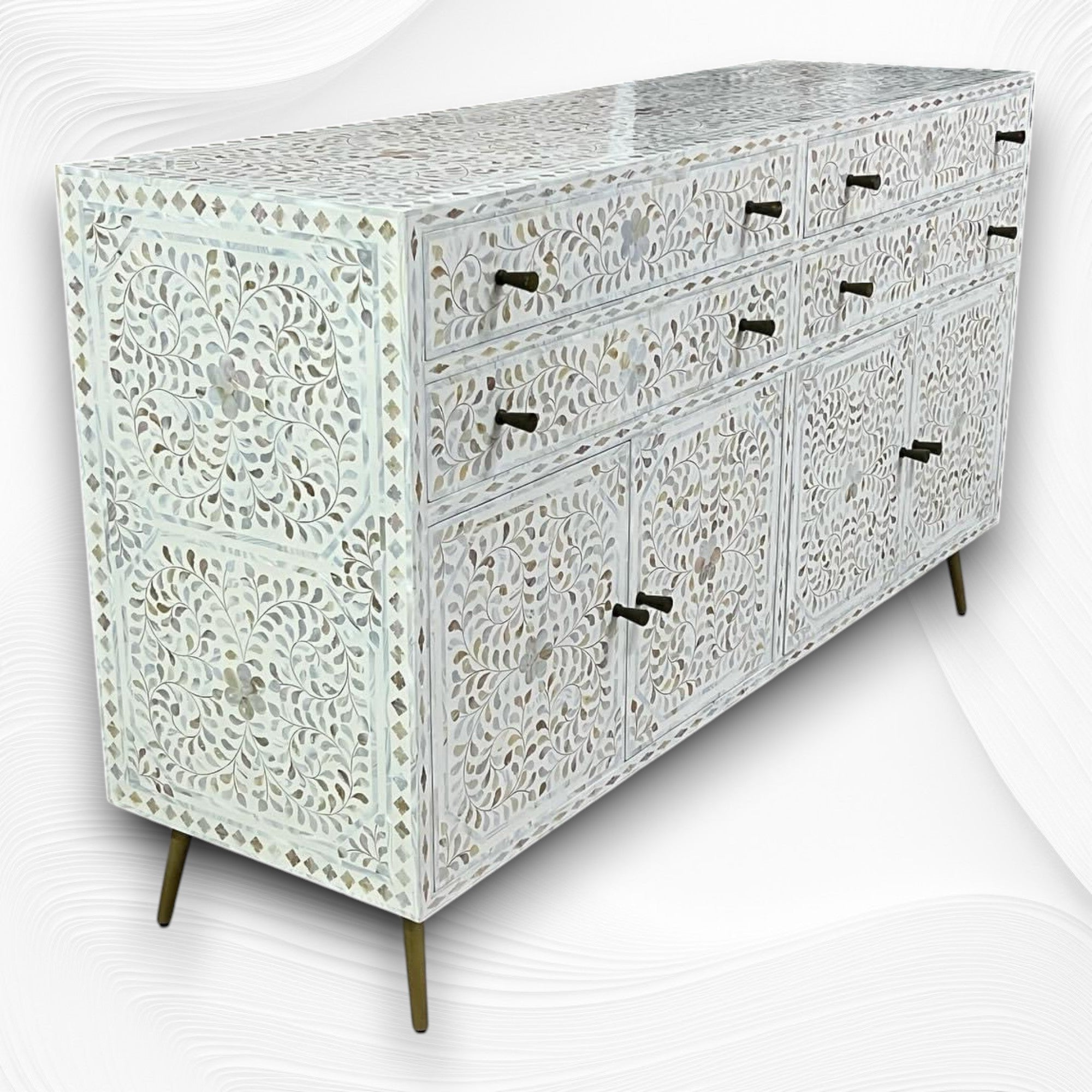 Mylan MOP Inlay Scroll Vine Buffet White – Luxury Handicraft
