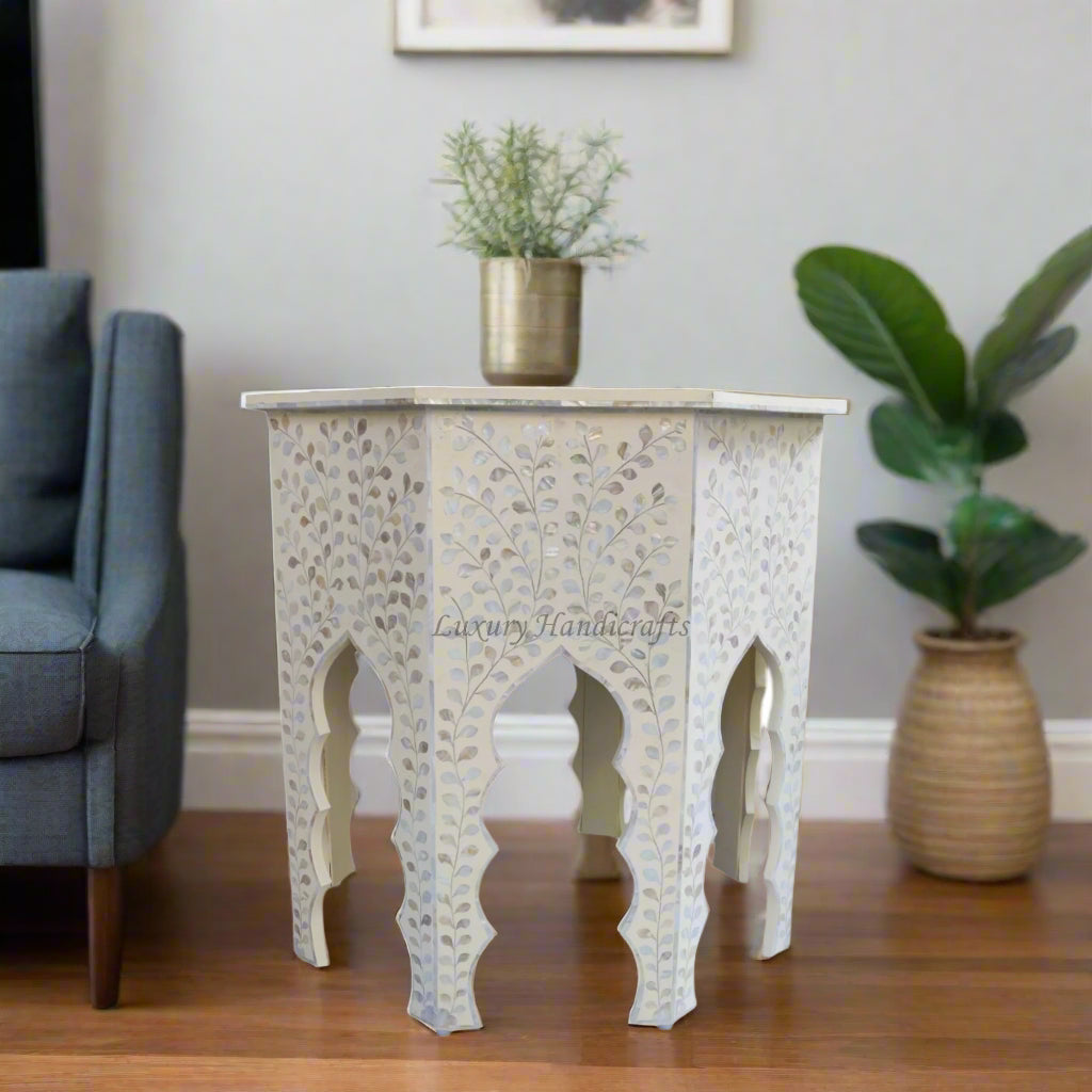 Naomi MOP Inlay Octagonal Large Side Table Beige – Luxury Handicraft