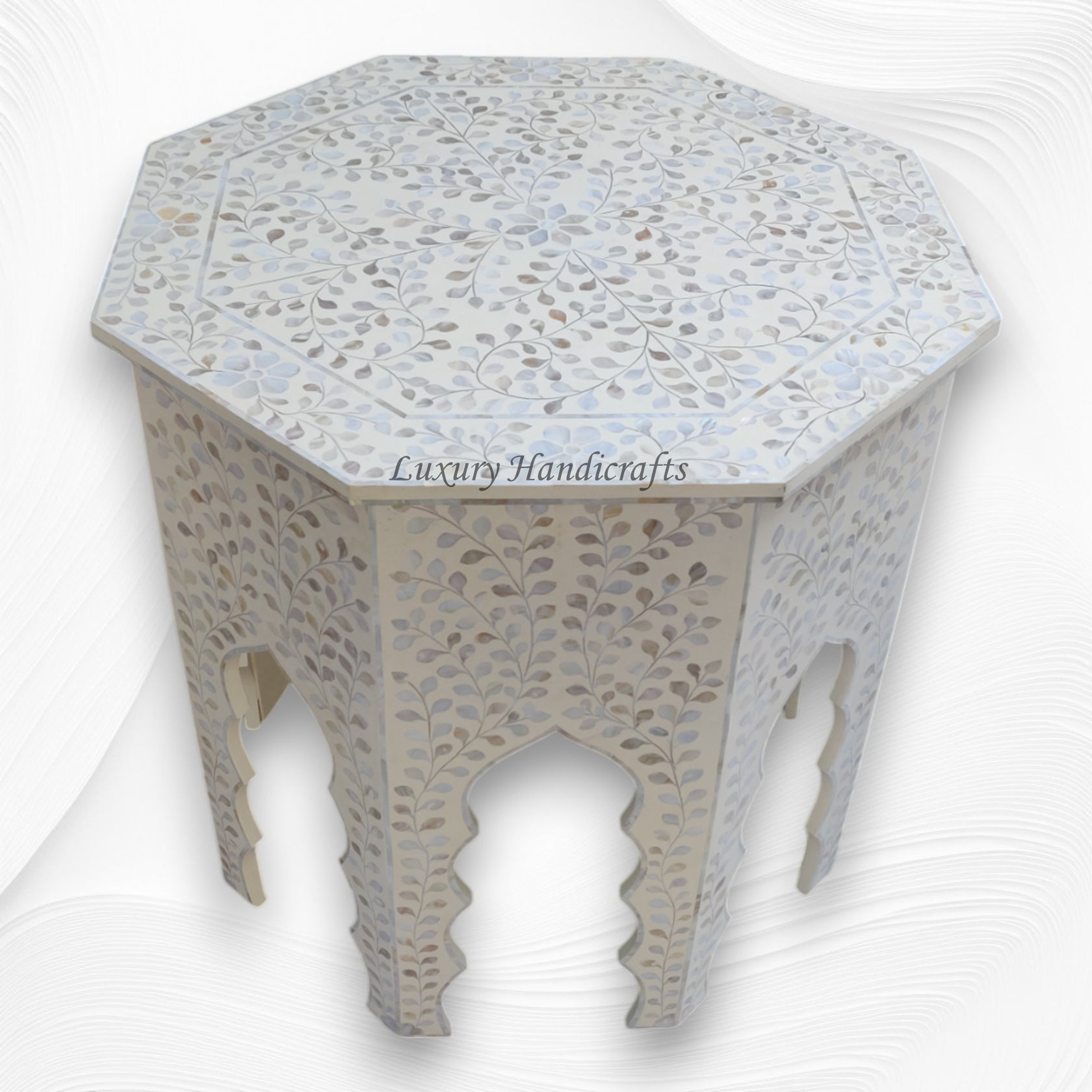 Naomi MOP Inlay Octagonal Large Side Table Beige – Luxury Handicraft