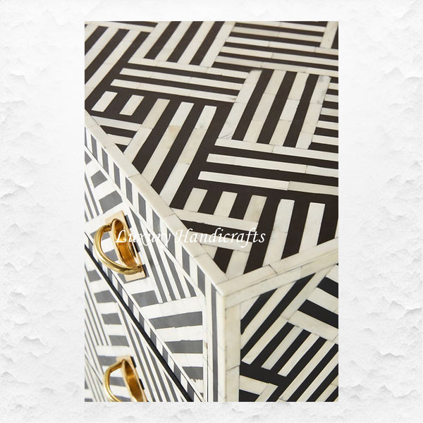 Optical Bone Inlay 3 Drawer Chest Black 3