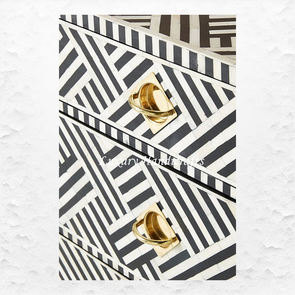 Bone Inlay Optical Chest 6 Drawers Black