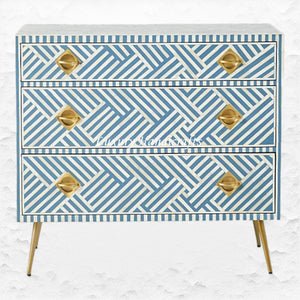 Optical Bone Inlay 3 Drawer Chest Blue
