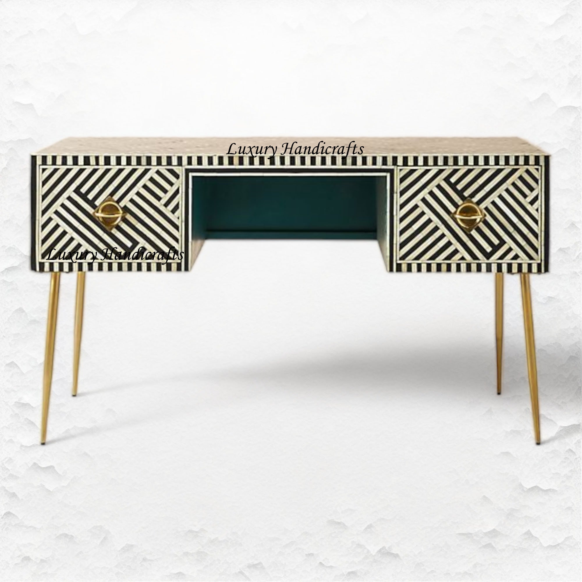 Optical Bone Inlay Desk 2 Drawers Black – Luxury Handicraft