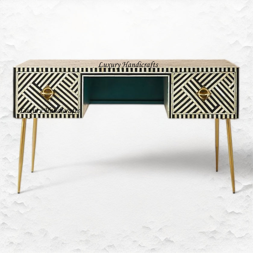 Optical Bone Inlay Desk 2 Drawers Black – Luxury Handicraft