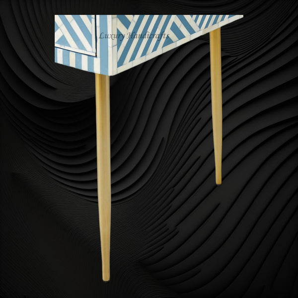 Optical Bone Inlay Desk 2 Drawers Sky Blue