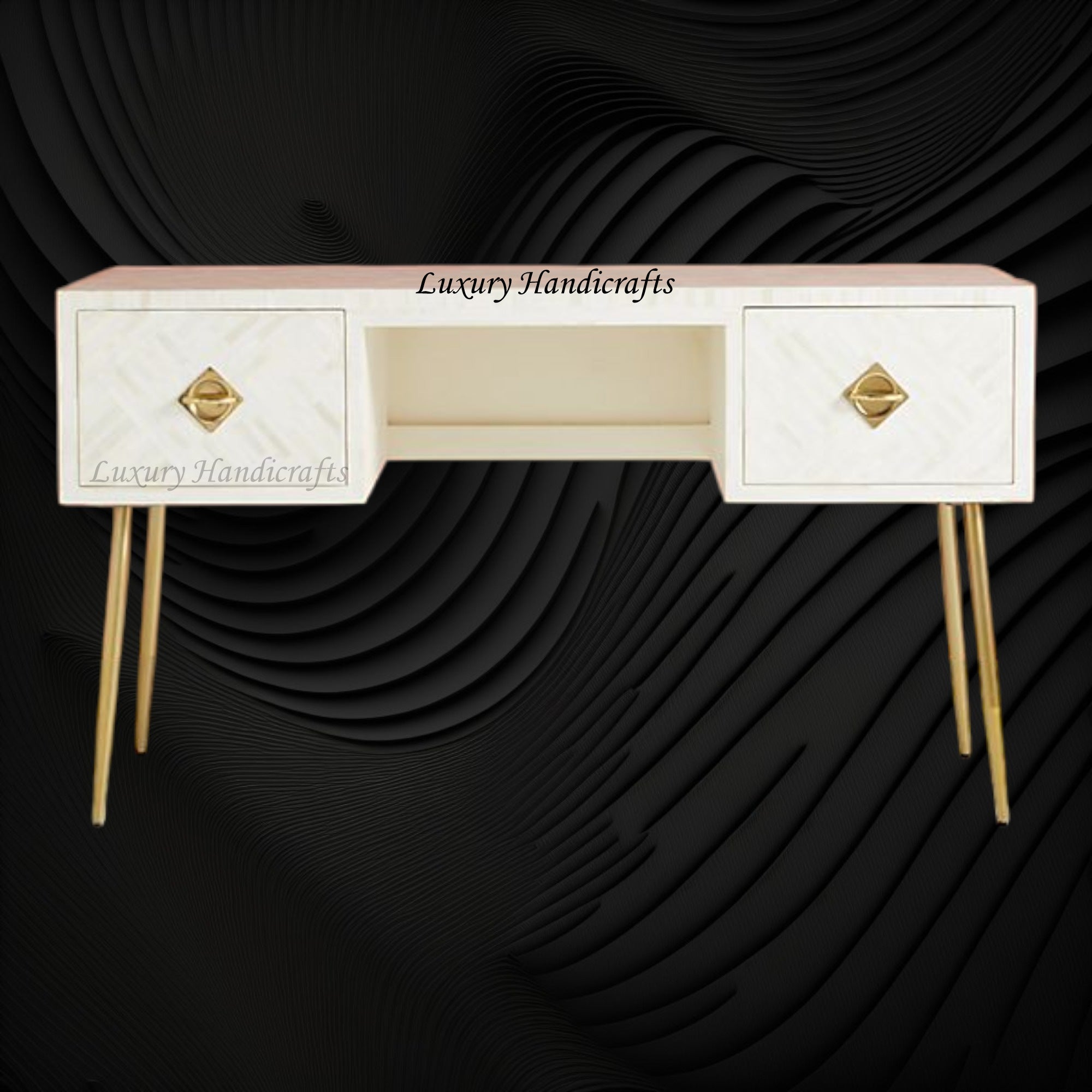 Optical Bone Inlay Desk 2 Drawers White