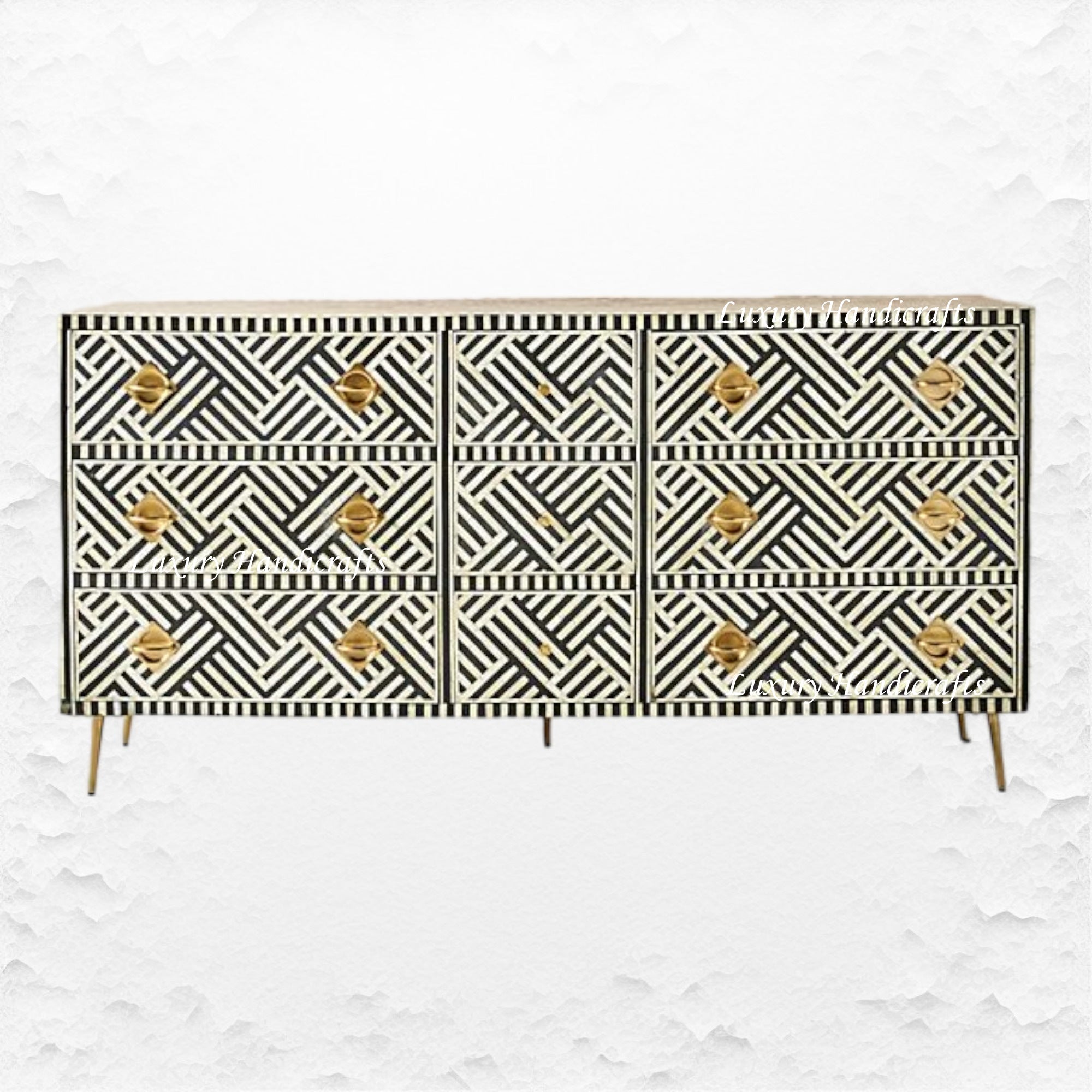 Optical Bone Inlay 9 Drawer Chest Black