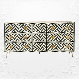 Optical Bone Inlay 9 Drawer Chest Black