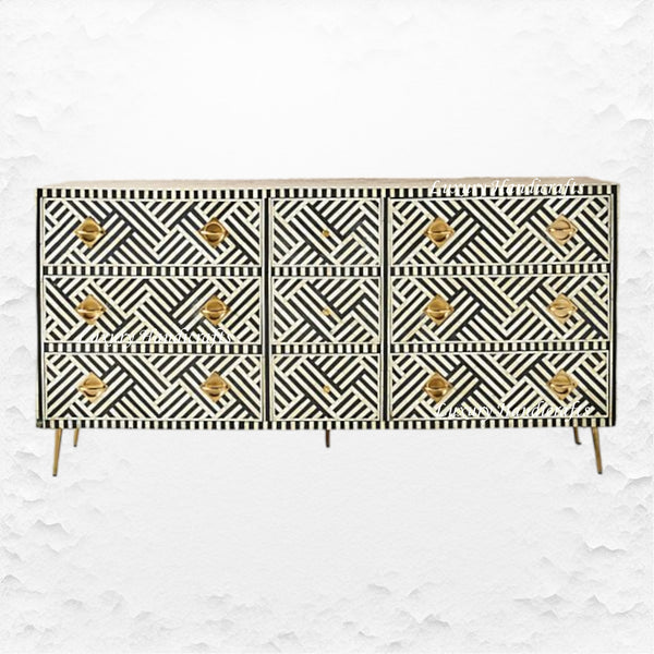 Optical Bone Inlay 9 Drawer Chest Black