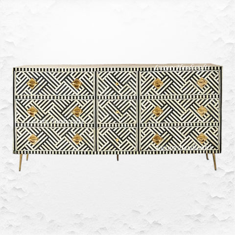 Optical Bone Inlay 9 Drawer Chest Black 1