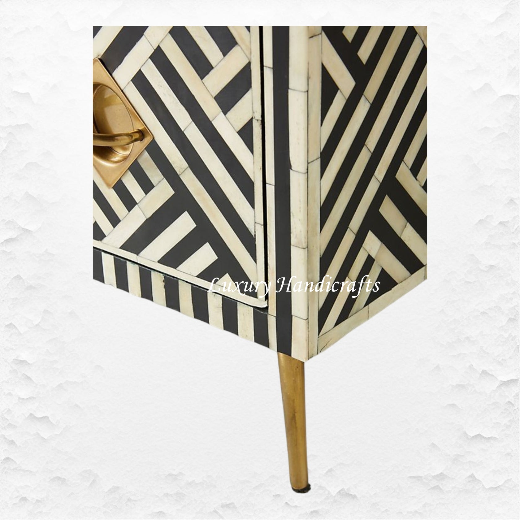 Optical Bone Inlay 9 Drawer Chest Black – Luxury Handicraft