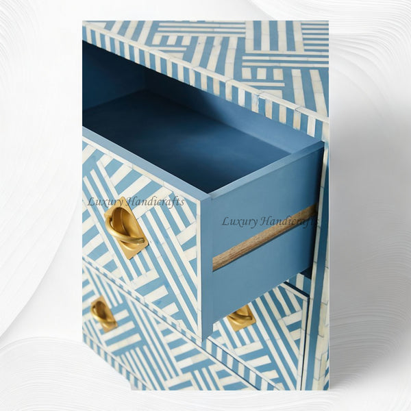 Optical Bone Inlay 9 Drawer Chest Blue