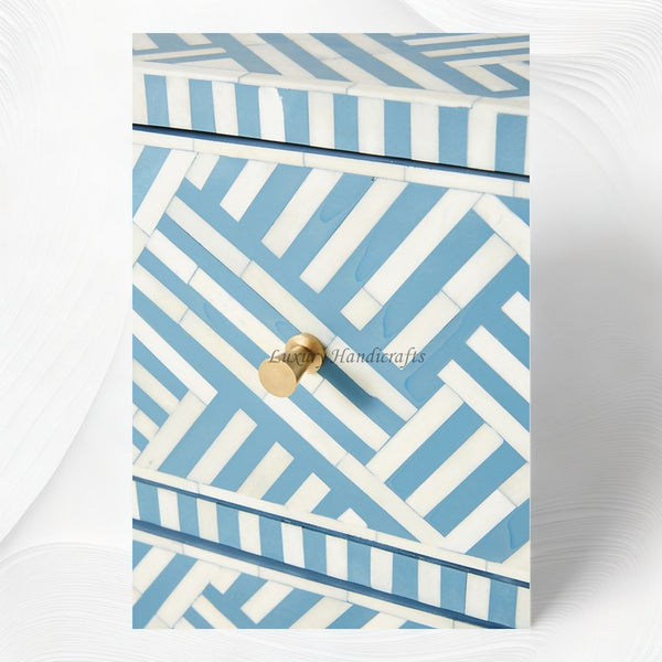 Optical Bone Inlay 9 Drawer Chest Blue