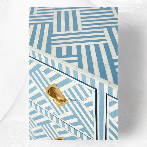 Optical Bone Inlay 9 Drawer Chest Blue
