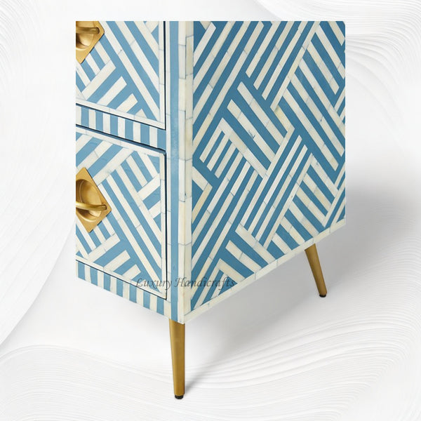 Optical Bone Inlay 9 Drawer Chest Blue