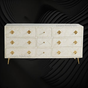 Optical Bone Inlay 9 Drawer Chest White