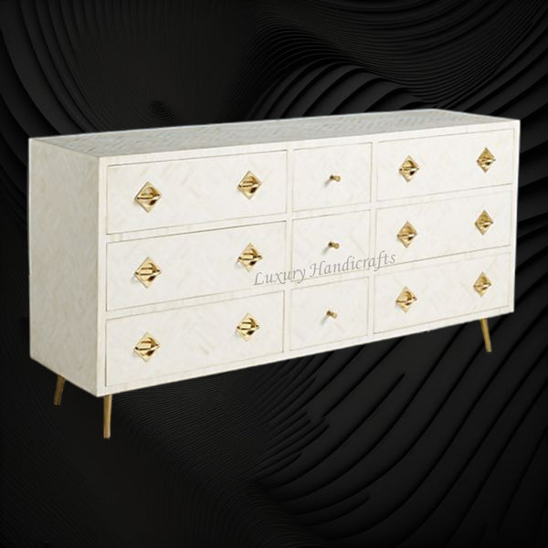 Optical Bone Inlay 9 Drawer Chest White