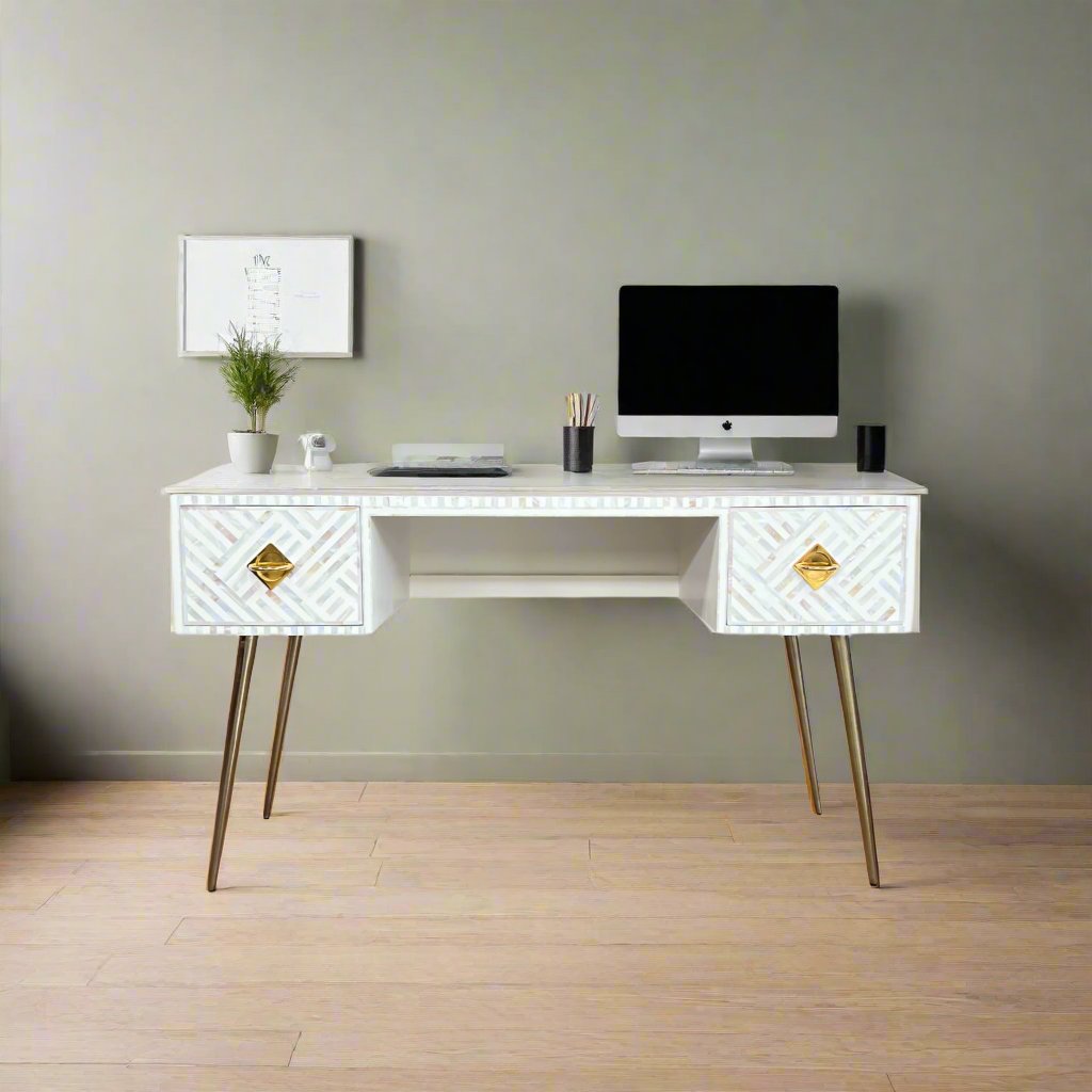 Optical MOP Inlay Desk 2 Drawers White – Luxury Handicraft