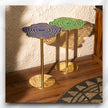 Organic Textured Brass Side Table with Malachite
