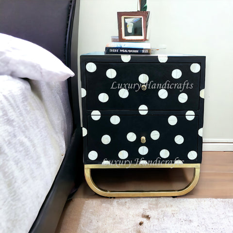Polka Dot Bone Inlay Bedside Black