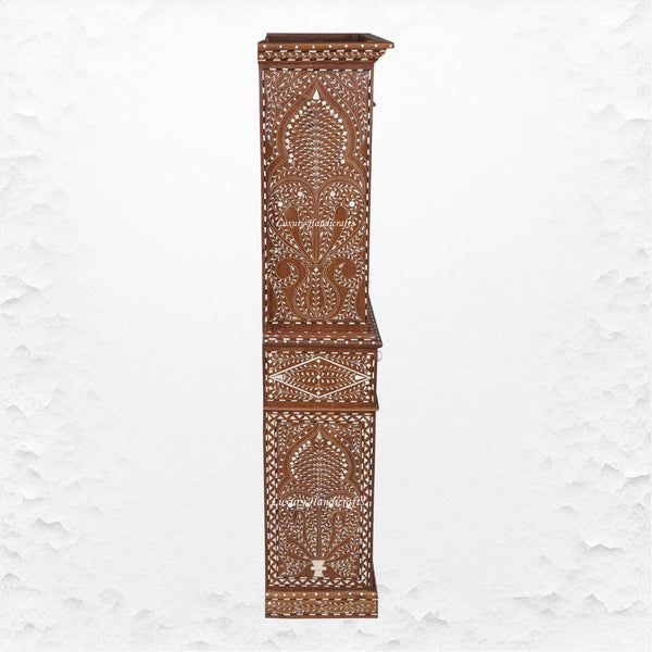 Ross Indian Teak Wood Bone Inlay Cabinet 