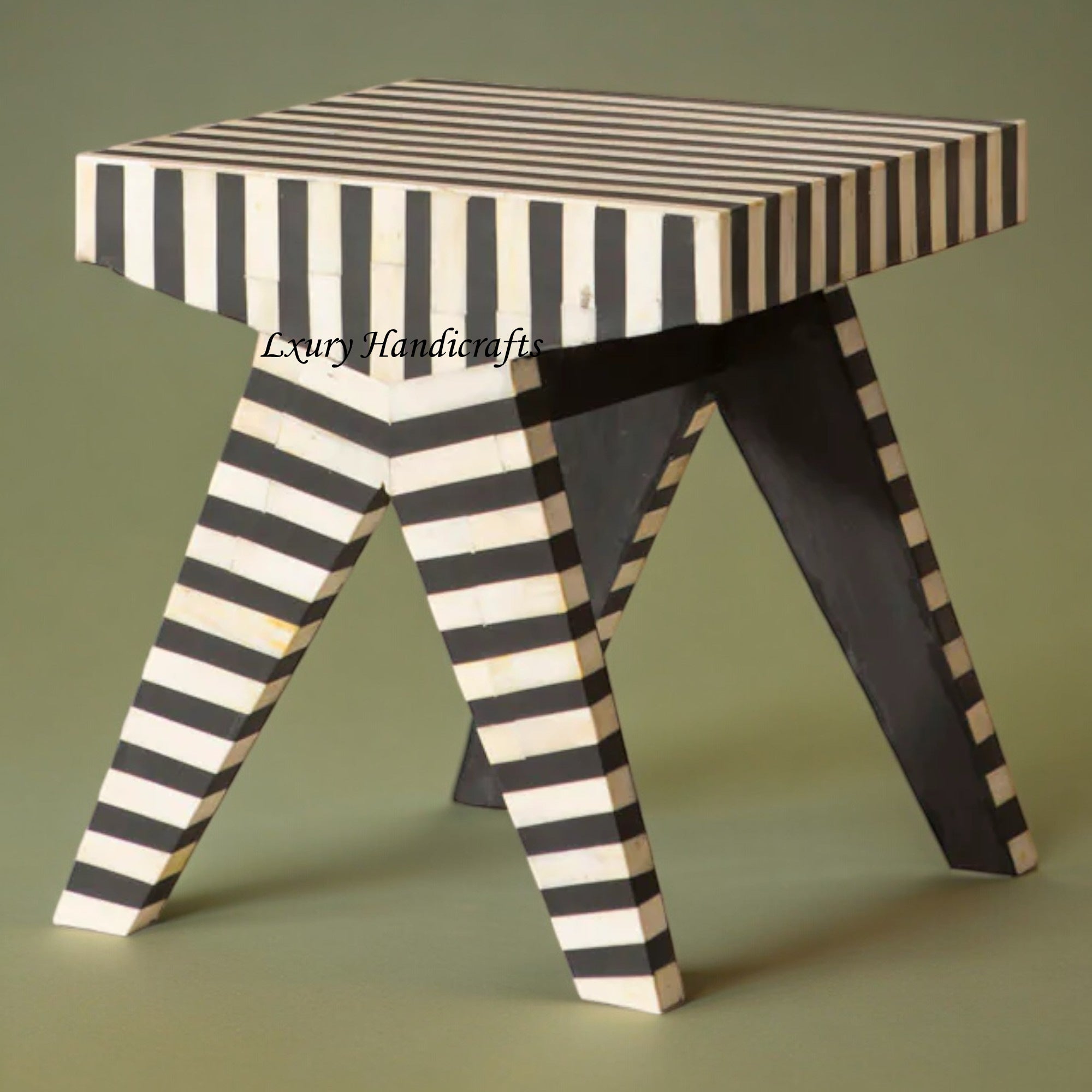 Rue Bone Inlay Stripe Side Table Black – Luxury Handicraft