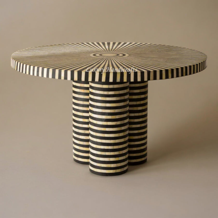 Rue Bone Inlay Round Dining Table Black – Luxury Handicraft