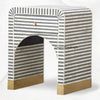 Handcrafted Grey Bone Inlay 1 Drawer Bedside Table – Striped Nightstand with Storage