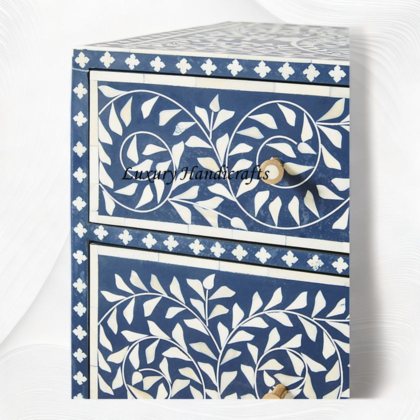 Scroll Vine Bone Inlay 6 Drawer Dresser Blue – Luxury Handicraft