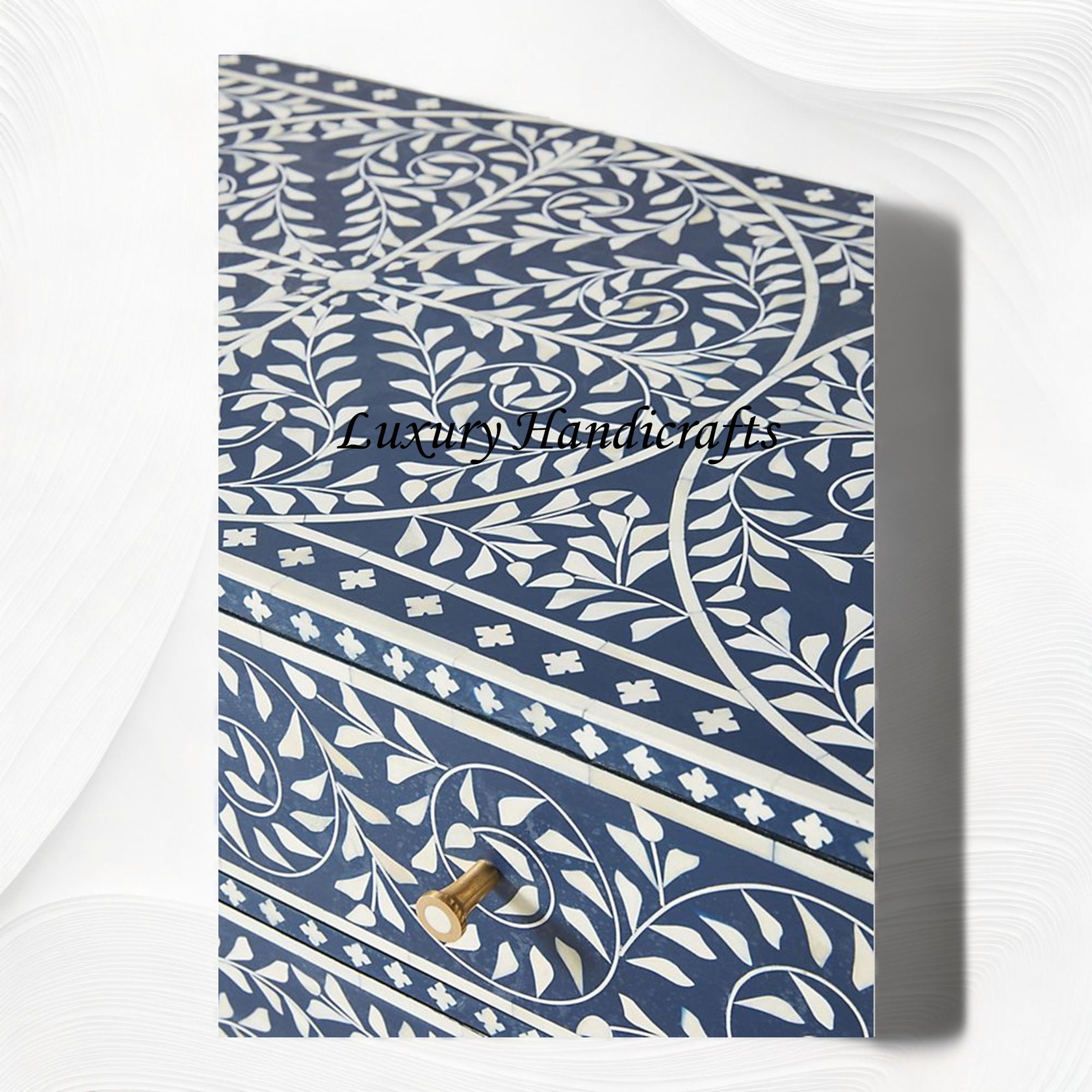 Scroll Vine Bone Inlay 6 Drawer Dresser Blue – Luxury Handicraft