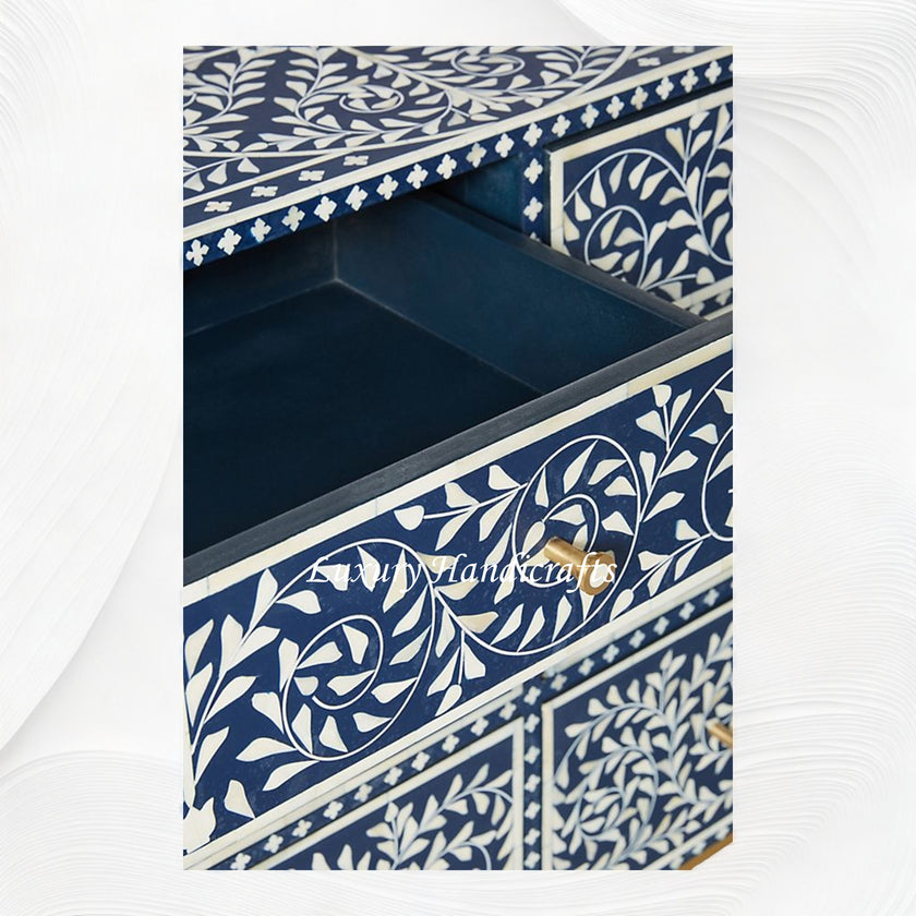 Scroll Vine Bone Inlay 6 Drawer Dresser Blue – Luxury Handicraft