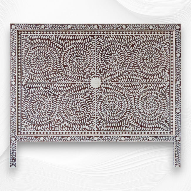 Scroll Vine Bone Inlay Headboard Brown