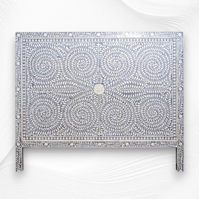 Scroll Vine Bone Inlay Headboard Grey