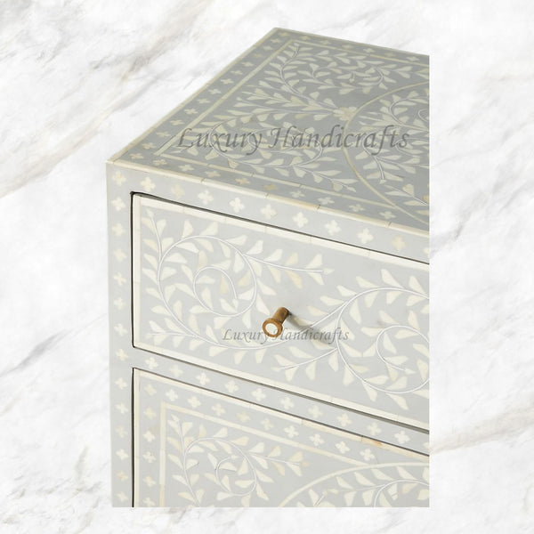 Scroll Vine Bone Inlay Entryway Cabinet Grey