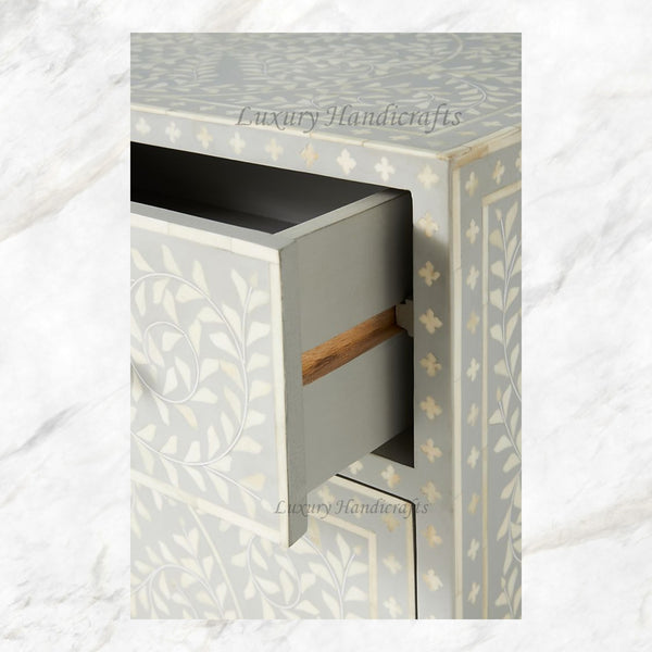 Scroll Vine Bone Inlay Entryway Cabinet Grey
