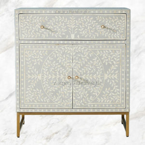 Scroll Vine Bone Inlay Entryway Cabinet Grey