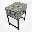 Scroll Vine Bone Inlay Nightstand with Drawer Blue Black
