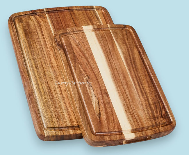 Set of 2 Acacia Wood Cutting Boards with Juice Groove