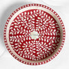 Small Round Bone Inlay Tray Floral Design Red 2