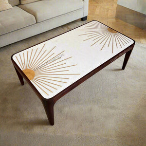 Starburst Marble Brass Inlay Rectangular Coffee Table Walnut Finish 1