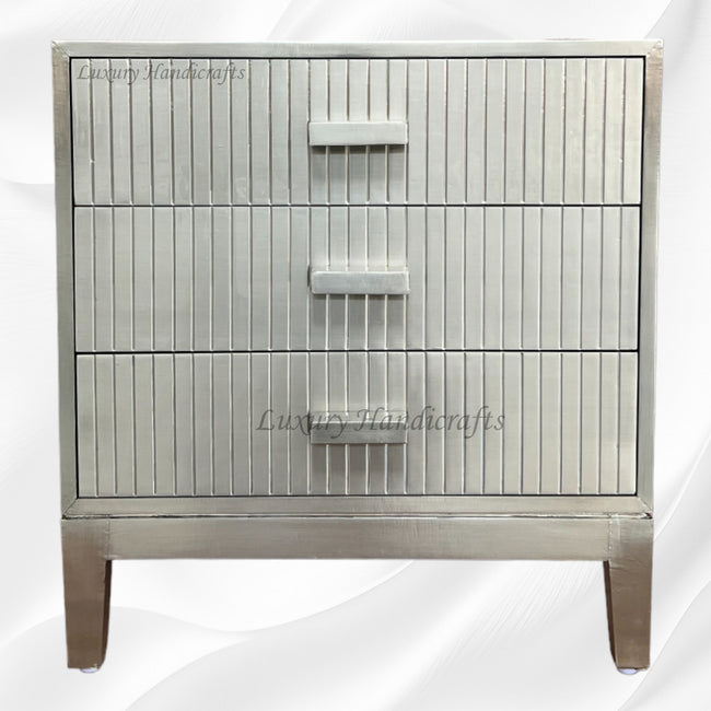 Stripe Silver Metal 3 Drawer Bedside 1