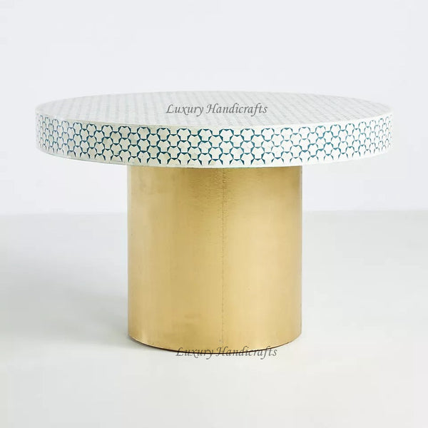 Targua Bone Inlay Round Dining Table Teal Green