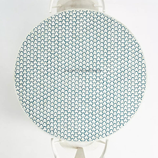 Targua Bone Inlay Round Dining Table Teal Green