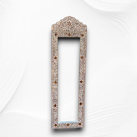 Teakwood Inlay Crested Floor Mirror Beige